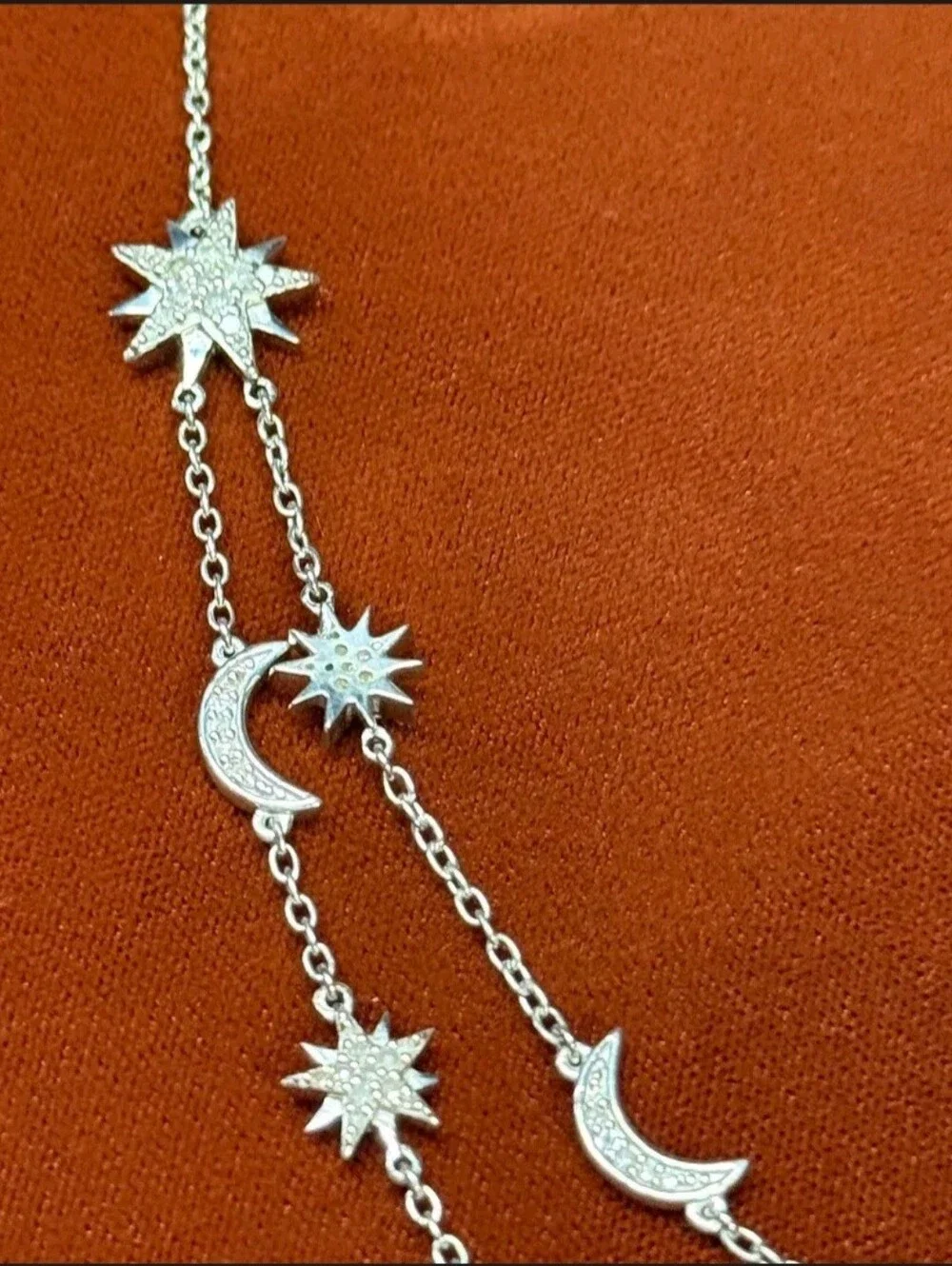 Sterling Silver Rising Star & Moon 1.00 TCW Diamond Necklace